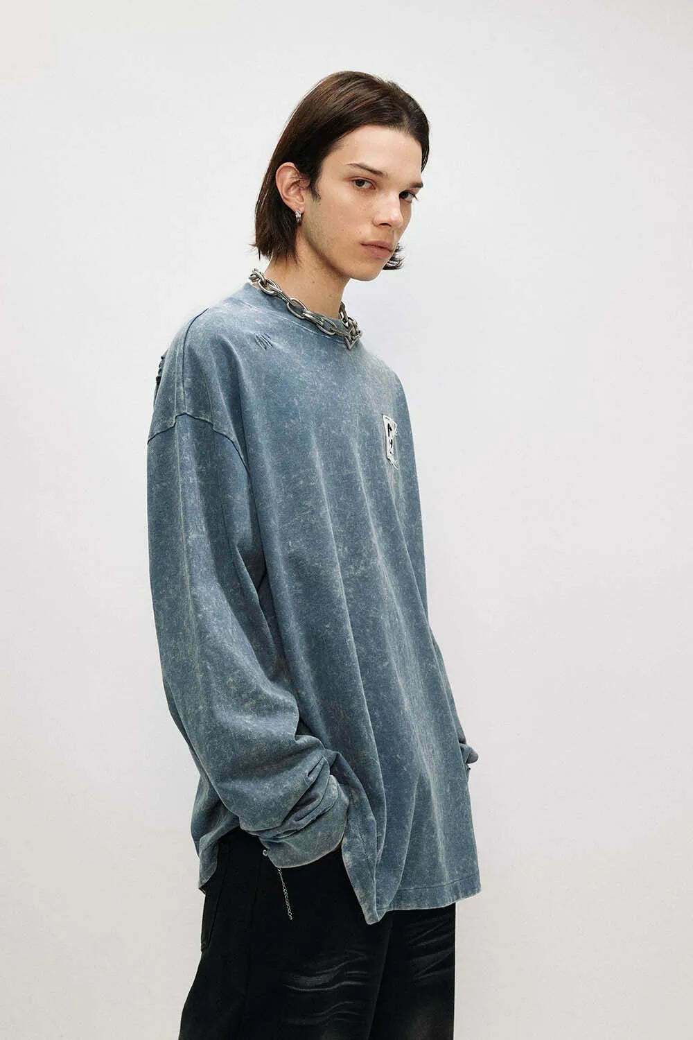 Vintage Acid Wash Ripped Long Sleeve: Y2K Grunge Aesthetic Top for Women