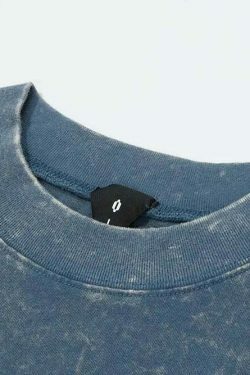 Vintage Acid Wash Ripped Long Sleeve: Y2K Grunge Aesthetic Top for Women