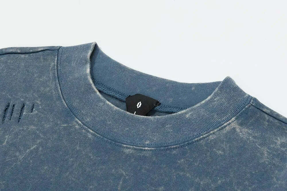 Vintage Acid Wash Ripped Long Sleeve: Y2K Grunge Aesthetic Top for Women