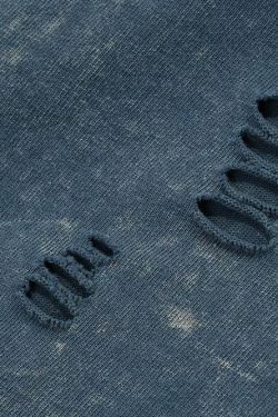 Vintage Acid Wash Ripped Long Sleeve: Y2K Grunge Aesthetic Top for Women