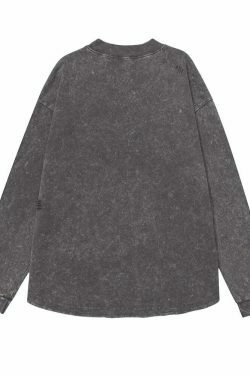 Vintage Acid Wash Ripped Long Sleeve: Y2K Grunge Aesthetic Top for Women