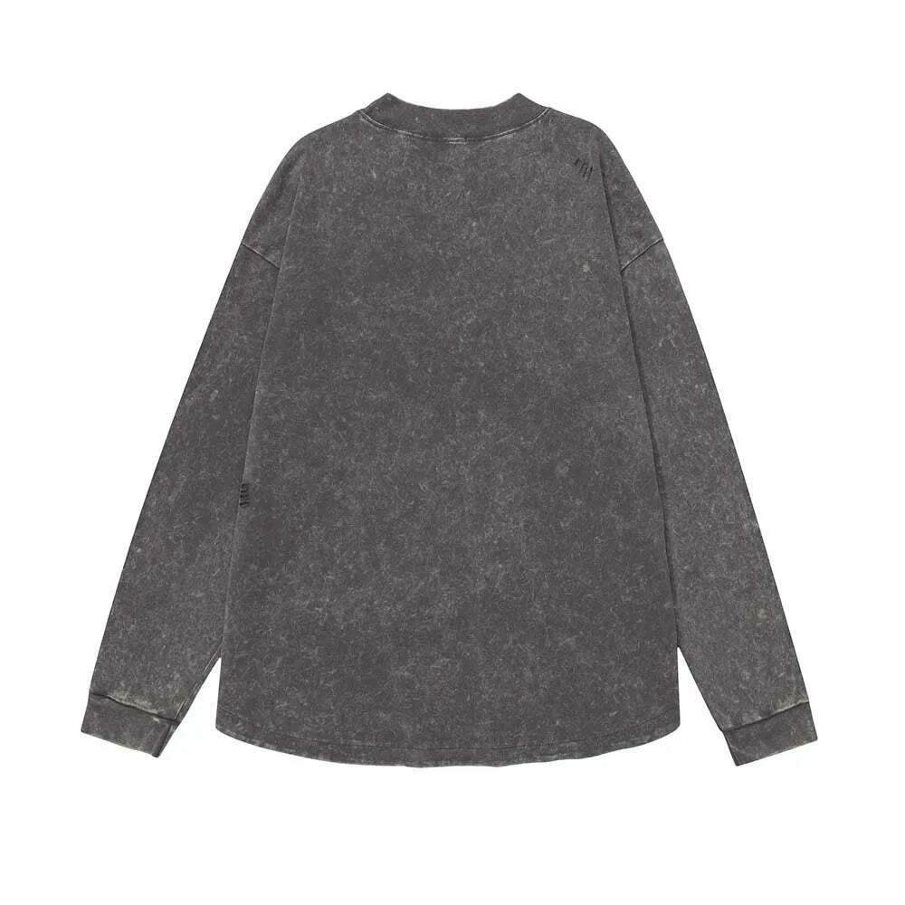 Vintage Acid Wash Ripped Long Sleeve: Y2K Grunge Aesthetic Top for Women