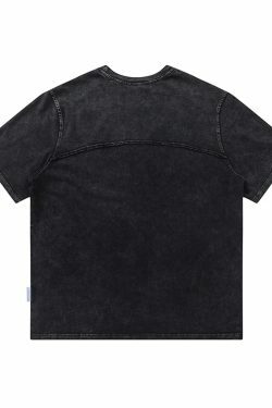 Vintage Acid Wash T-Shirt with Unique Seam Detail - Y2K Fashion Staple for Women