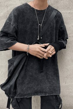 Vintage Acid Wash Tee - Y2K Fashion Men's Retro Grunge Aesthetic Shirt