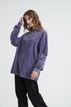 Vintage Acid Washed Long Sleeve Tee - Y2K Fashion Staple for Women - Coquette Aesthetic Grunge Style
