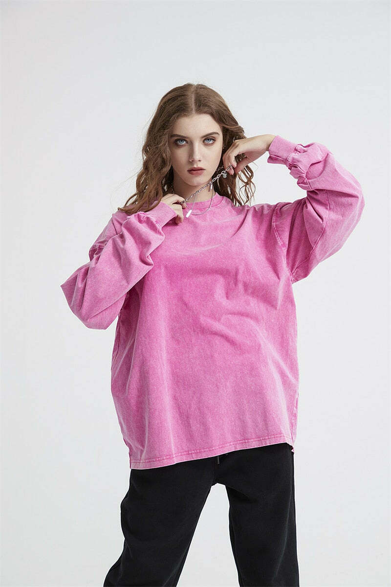 Vintage Acid Washed Long Sleeve Tee - Y2K Fashion Staple for Women - Coquette Aesthetic Grunge Style Vintage Acid Washed Long Sleeve Tee - Y2K Fashion Staple for Women - Coquette Aesthetic Grunge Style