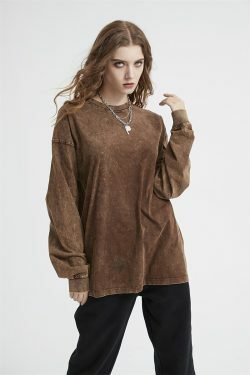 Vintage Acid Washed Long Sleeve Tee - Y2K Fashion Staple for Women - Coquette Aesthetic Grunge Style
