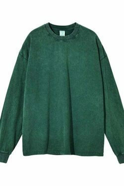 Vintage Acid Washed Long Sleeve Tee - Y2K Fashion Staple for Women - Coquette Aesthetic Grunge Style
