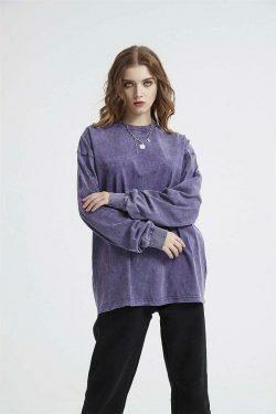 Vintage Acid Washed Long Sleeve Tee - Y2K Fashion Staple for Women - Coquette Aesthetic Grunge Style