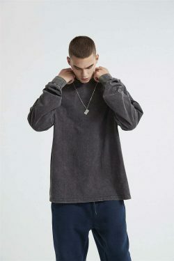 Vintage Acid Washed Long Sleeve Tee - Y2K Fashion Staple for Women - Coquette Aesthetic Grunge Style