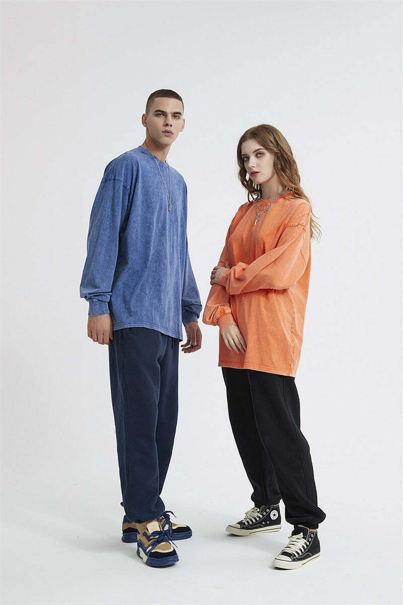 Vintage Acid Washed Long Sleeve Tee - Y2K Fashion Staple for Women - Coquette Aesthetic Grunge Style Vintage Acid Washed Long Sleeve Tee - Y2K Fashion Staple for Women - Coquette Aesthetic Grunge Style