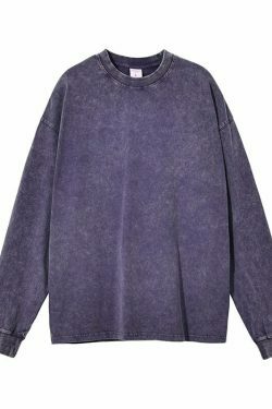 Vintage Acid Washed Long Sleeve Tee - Y2K Fashion Staple for Women - Coquette Aesthetic Grunge Style
