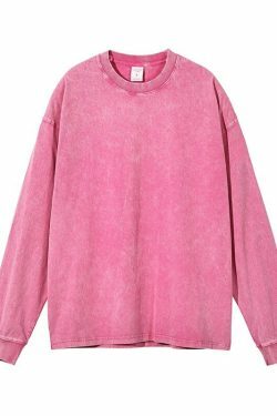 Vintage Acid Washed Long Sleeve Tee - Y2K Fashion Staple for Women - Coquette Aesthetic Grunge Style