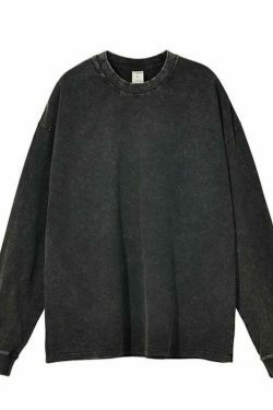 Vintage Acid Washed Long Sleeve Tee - Y2K Fashion Staple for Women - Coquette Aesthetic Grunge Style