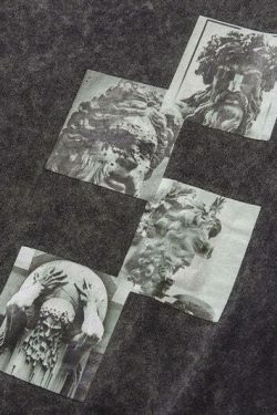 Vintage Acid Washed Statue Print T-Shirt with Side Zip - Y2K Fashion Aesthetic