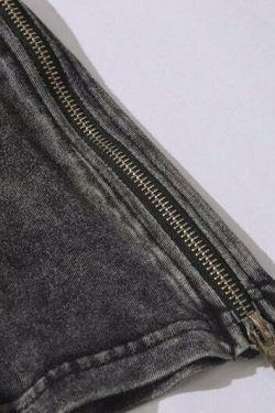 Vintage Acid Washed Statue Print T-Shirt with Side Zip - Y2K Fashion Aesthetic