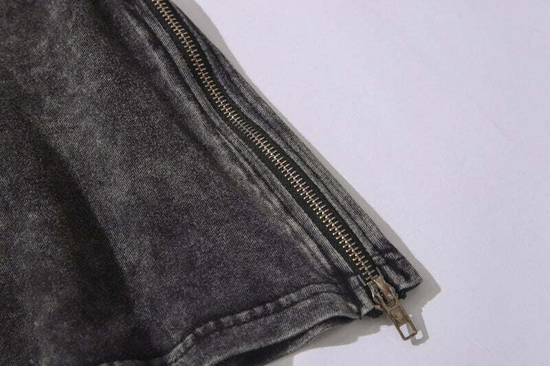 Vintage Acid Washed Statue Print T-Shirt with Side Zip - Y2K Fashion Aesthetic Vintage Acid Washed Statue Print T-Shirt with Side Zip - Y2K Fashion Aesthetic