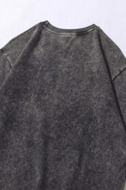 Vintage Acid Washed Statue Print T-Shirt with Side Zip - Y2K Fashion Aesthetic