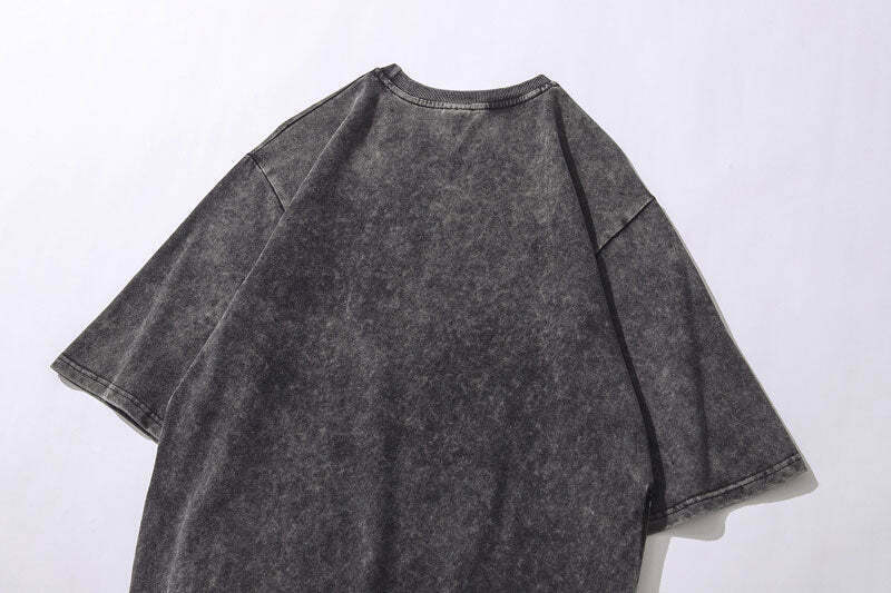 Vintage Acid Washed Statue Print T-Shirt with Side Zip - Y2K Fashion Aesthetic Vintage Acid Washed Statue Print T-Shirt with Side Zip - Y2K Fashion Aesthetic