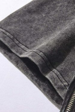 Vintage Acid Washed Statue Print T-Shirt with Side Zip - Y2K Fashion Aesthetic