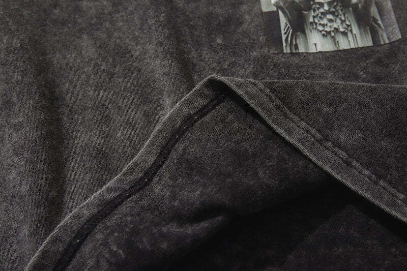 Vintage Acid Washed Statue Print T-Shirt with Side Zip - Y2K Fashion Aesthetic Vintage Acid Washed Statue Print T-Shirt with Side Zip - Y2K Fashion Aesthetic