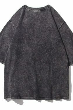 Vintage Acid Washed Statue Print T-Shirt with Side Zip - Y2K Fashion Aesthetic