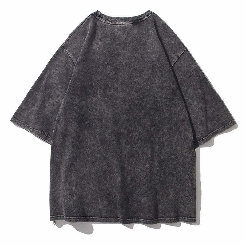 Vintage Acid Washed Statue Print T-Shirt with Side Zip - Y2K Fashion Aesthetic Vintage Acid Washed Statue Print T-Shirt with Side Zip - Y2K Fashion Aesthetic