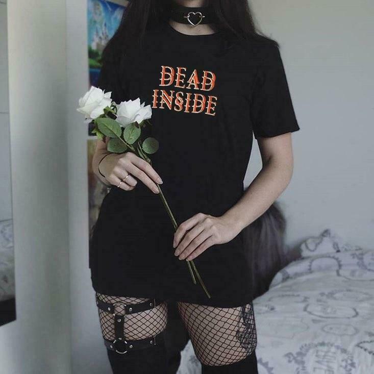Vintage Aesthetic Dead Inside T-Shirt for Women - Y2K Fashion Grunge Style Coquette Outfit Vintage Aesthetic Dead Inside T-Shirt for Women - Y2K Fashion Grunge Style Coquette Outfit
