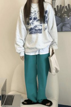 Vintage Aesthetic Landscape Print Crew Sweatshirt - Y2K Fashion Coquette Style Grunge Outfits