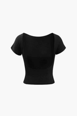 Vintage Aesthetic Solid Backless T-Shirt for Y2K Fashion Enthusiasts