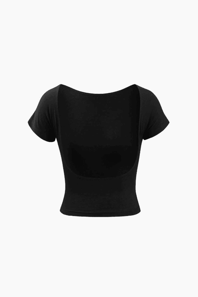 Vintage Aesthetic Solid Backless T-Shirt for Y2K Fashion Enthusiasts