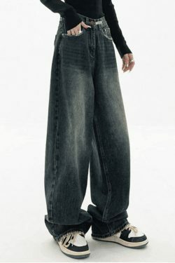 Vintage Baggy Boyfriend Jeans - Y2K Fashion Dark Wash for Women