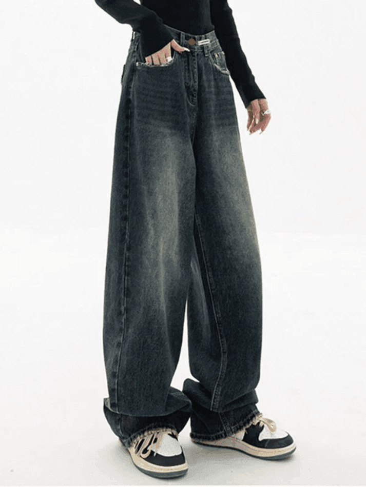 Vintage Baggy Boyfriend Jeans - Y2K Fashion Dark Wash for Women Vintage Baggy Boyfriend Jeans - Y2K Fashion Dark Wash for Women