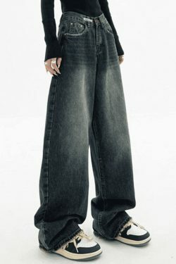 Vintage Baggy Boyfriend Jeans - Y2K Fashion Dark Wash for Women