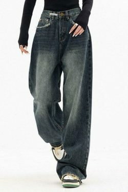 Vintage Baggy Boyfriend Jeans - Y2K Fashion Dark Wash for Women