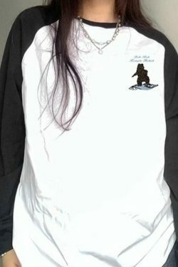 Vintage Bear Print Raglan Oversized Long Sleeve Tee