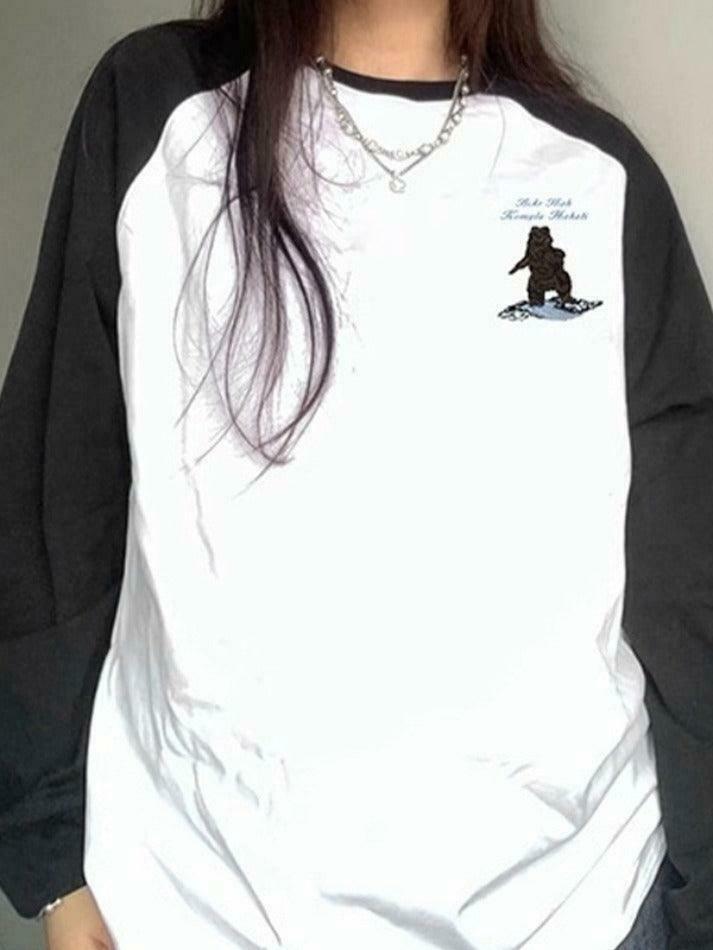 Vintage Bear Print Raglan Oversized Long Sleeve Tee Vintage Bear Print Raglan Oversized Long Sleeve Tee