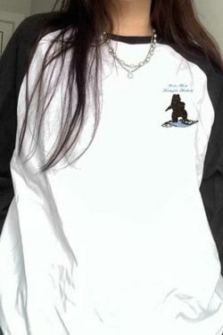 Vintage Bear Print Raglan Oversized Long Sleeve Tee