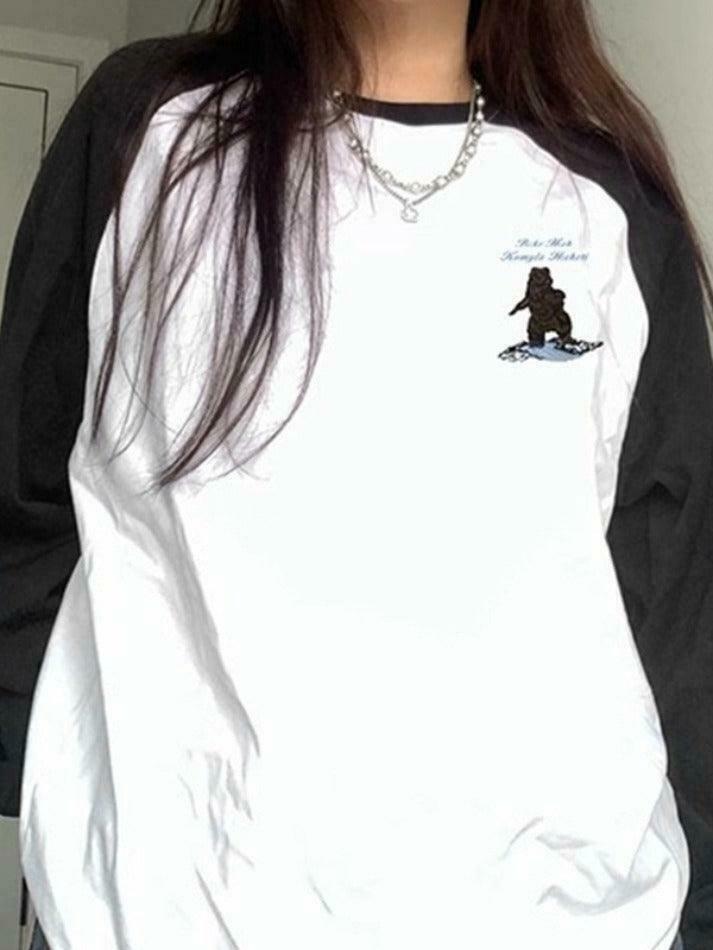 Vintage Bear Print Raglan Oversized Long Sleeve Tee Vintage Bear Print Raglan Oversized Long Sleeve Tee