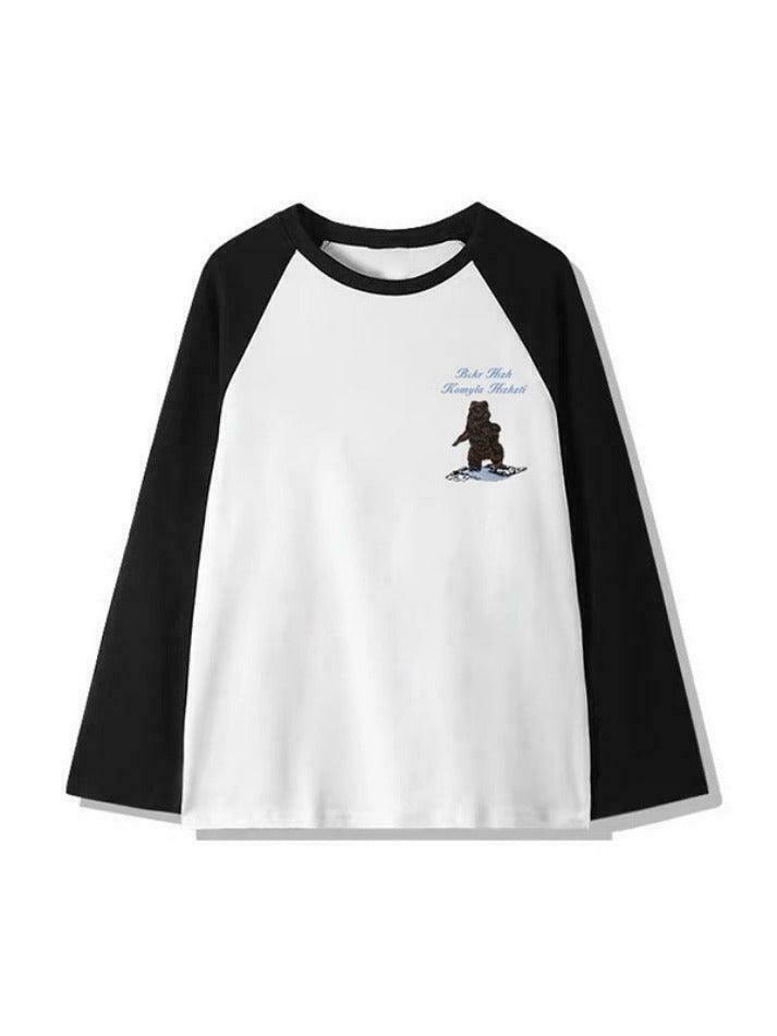 Vintage Bear Print Raglan Oversized Long Sleeve Tee Vintage Bear Print Raglan Oversized Long Sleeve Tee