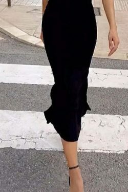 Vintage Black & White Long Dress - Y2K Fashion Aesthetic for Women - Coquette Style Outfit