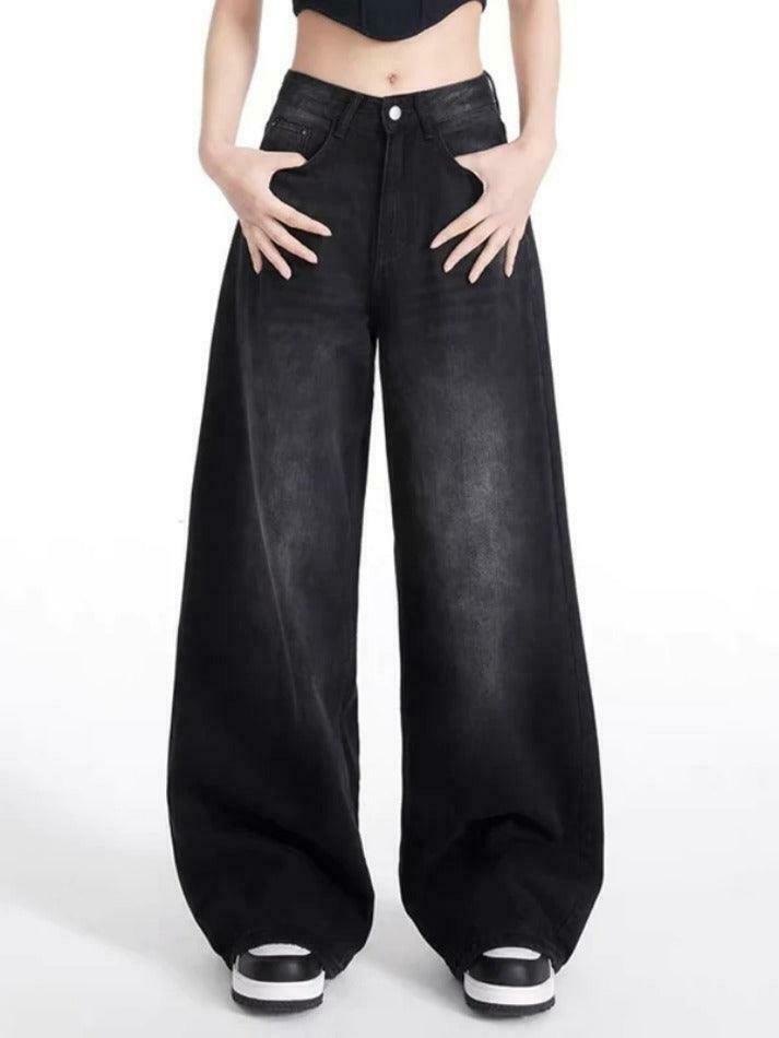 Vintage Black Wash High Rise Boyfriend Jeans - Y2K Aesthetic Denim - Coquette Style Fashion Piece