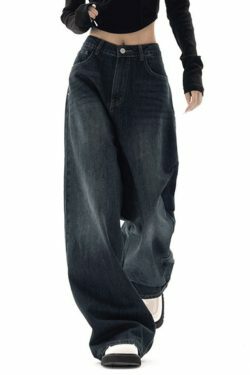 Vintage Blue 90s Boyfriend Jeans - Y2K Fashion Staple for Niche Women's Style