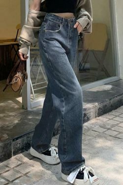 Vintage Blue Print Back Boyfriend Jeans - Y2K Fashion Aesthetic Women's Denim Trousers