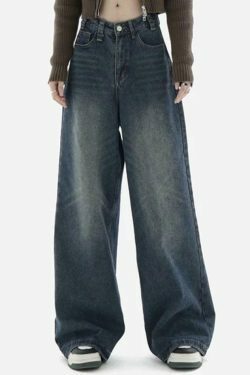 Vintage Blue Wash Baggy Boyfriend Jeans - Y2K Fashion Aesthetic for Women