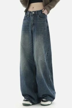 Vintage Blue Wash Baggy Boyfriend Jeans - Y2K Fashion Aesthetic for Women