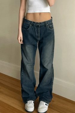Vintage Blue Wash Boyfriend Jeans - Y2K Fashion Staple for Women's Coquette Aesthetic