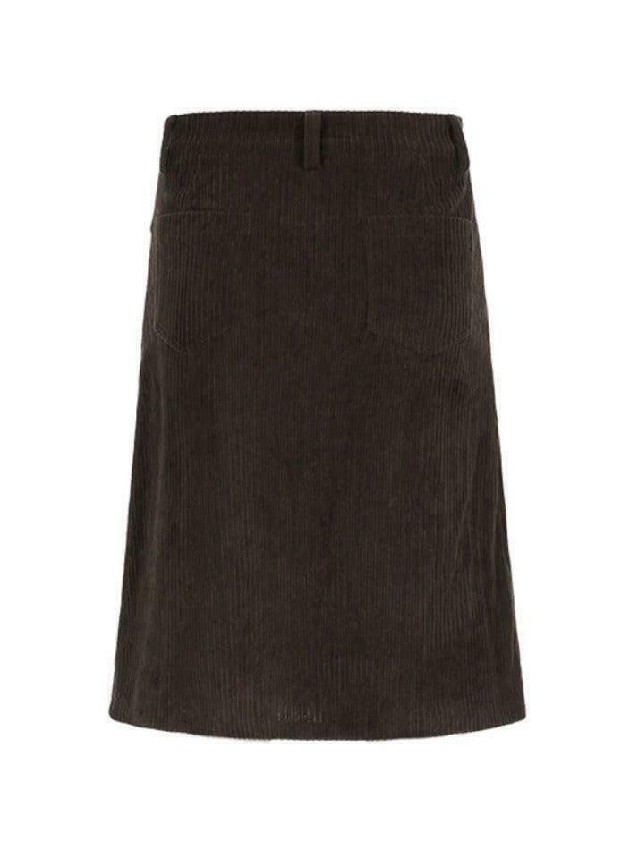 Vintage Brown Corduroy High Rise A-line Midi Skirt - Y2K Fashion Niche Women's Clothing Vintage Brown Corduroy High Rise A-line Midi Skirt - Y2K Fashion Niche Women's Clothing