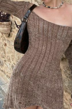 Vintage Brown Mini Dress - Y2K Aesthetic Coquette Style - Grunge Fashion Statement Piece