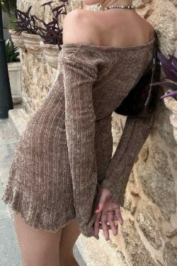 Vintage Brown Mini Dress - Y2K Aesthetic Coquette Style - Grunge Fashion Statement Piece